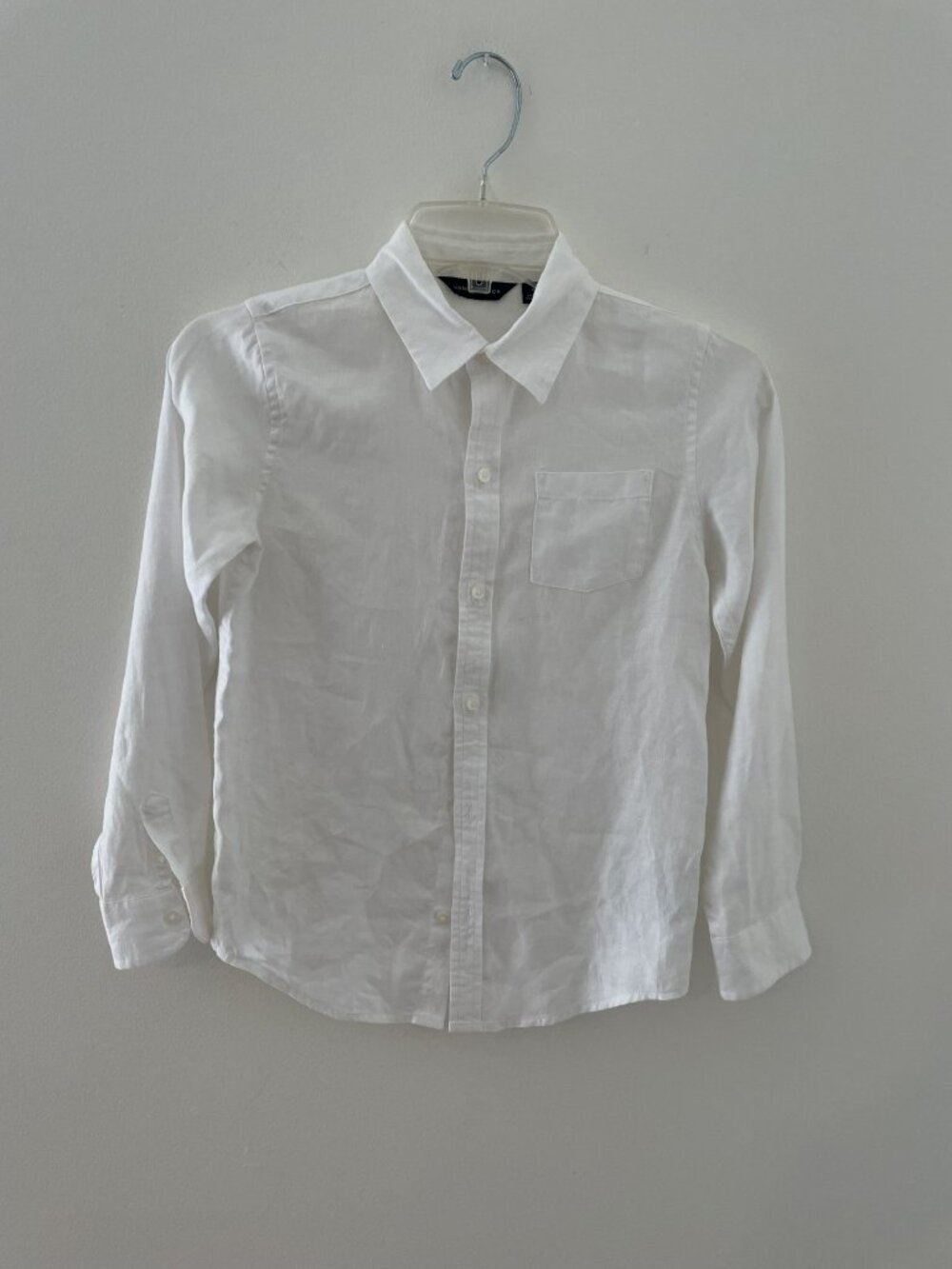 Janie and Jack Boys long sleeve white linen button down collared shirt 8
